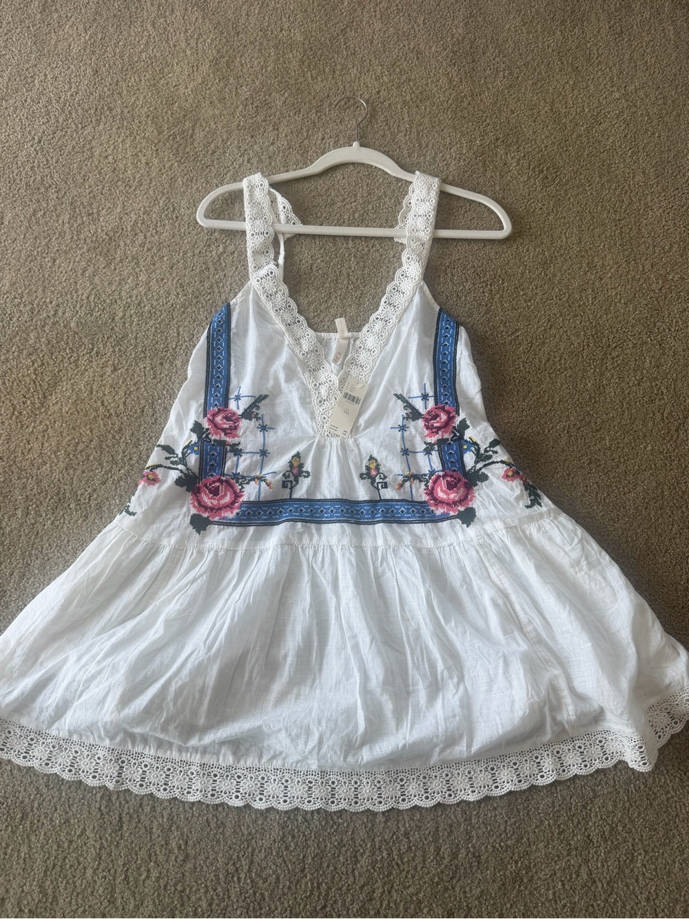 Anthropologie White Lace Trim Embroidered Sundress - Picture 4 of 5